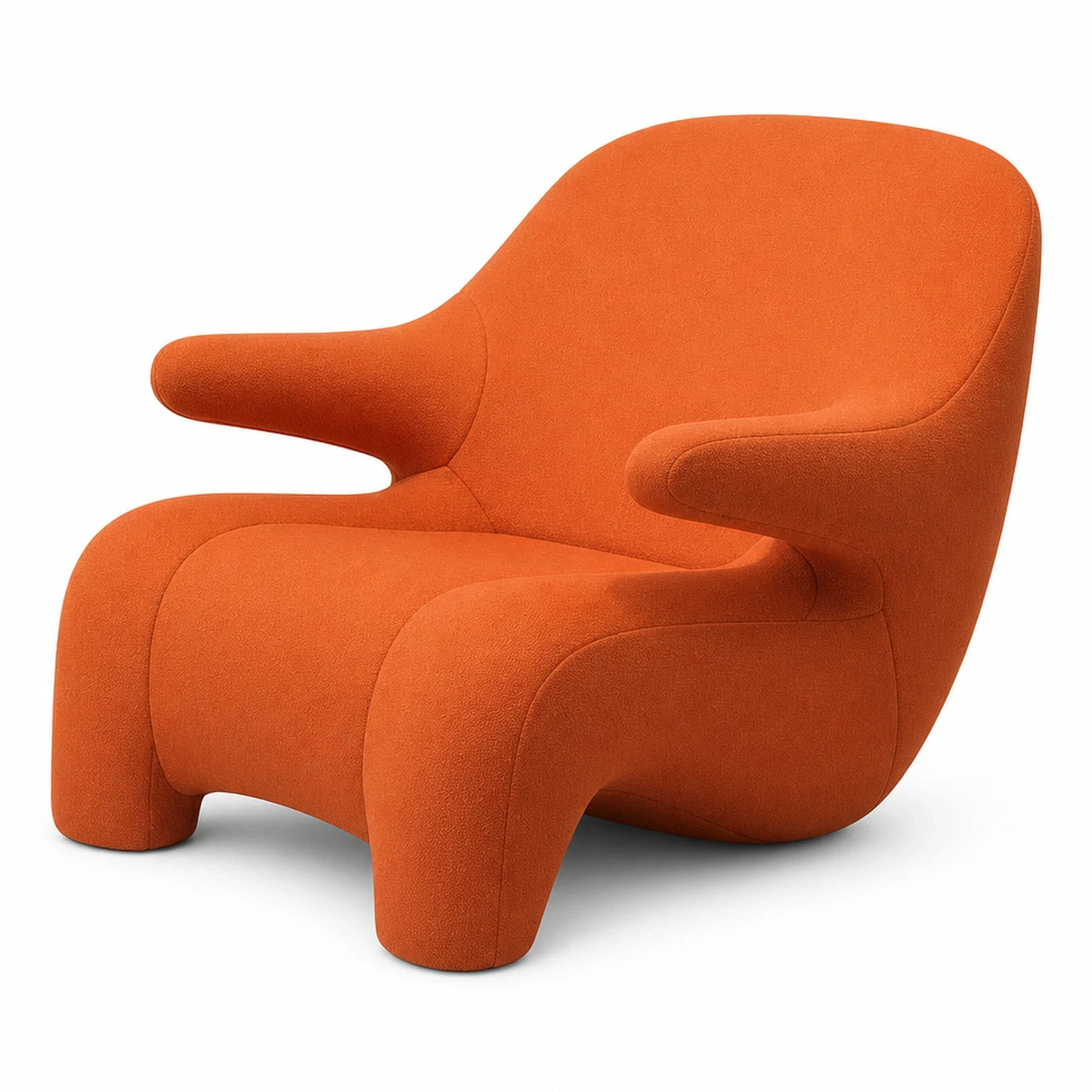 Orange Boucle Lounge Chair with Curved Arms