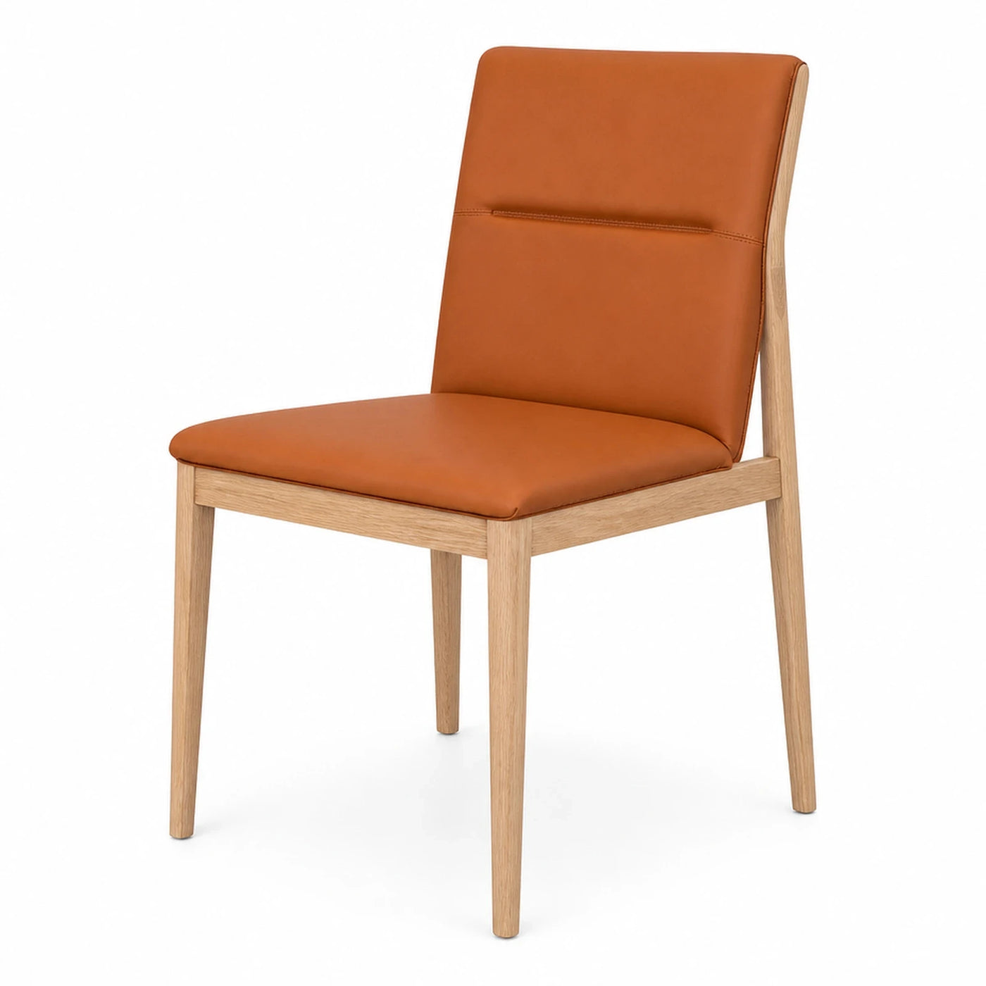Modern Orange Leather Dining Chair with Wood Frame