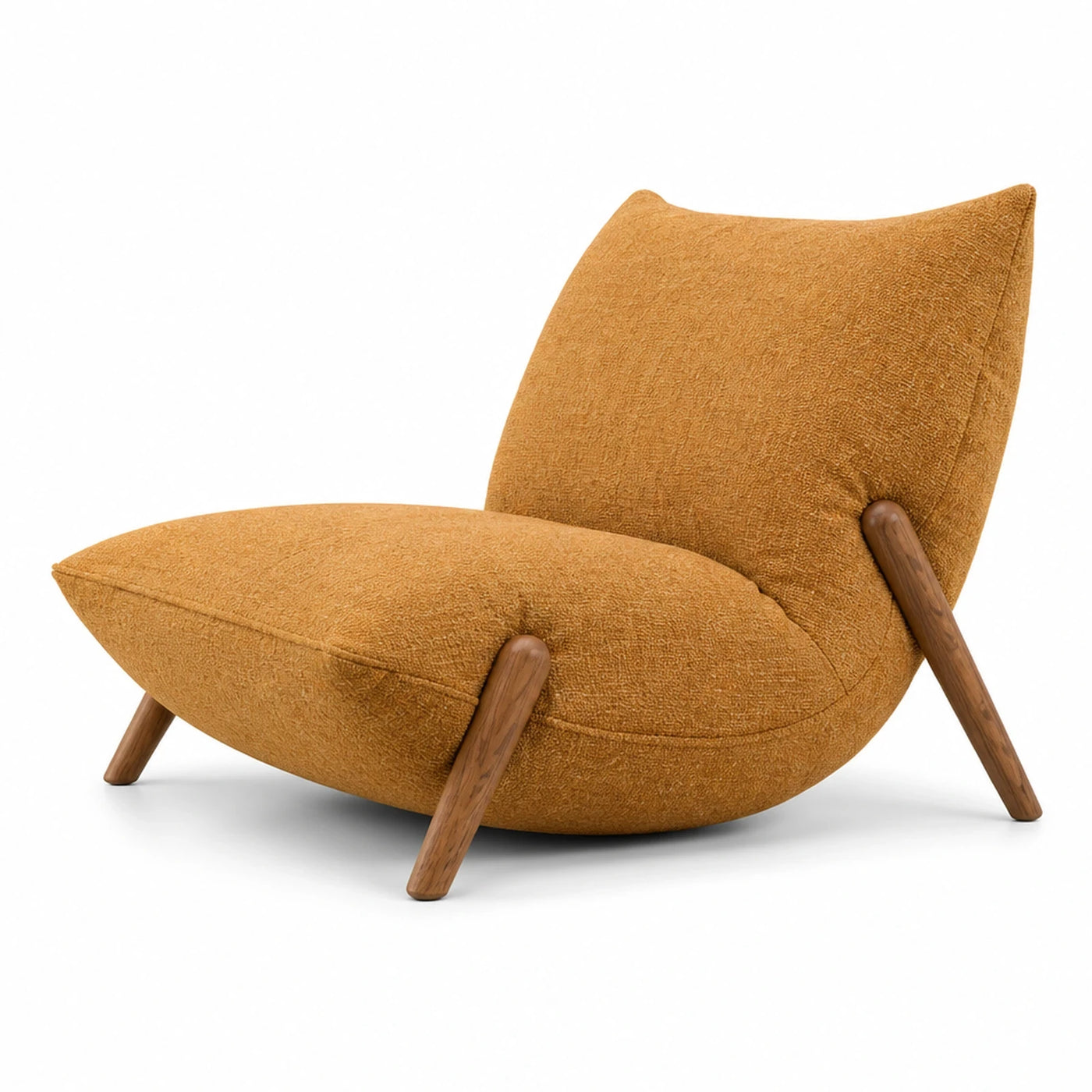 Mustard Yellow Fabric Lounge Chair with Wooden Legs