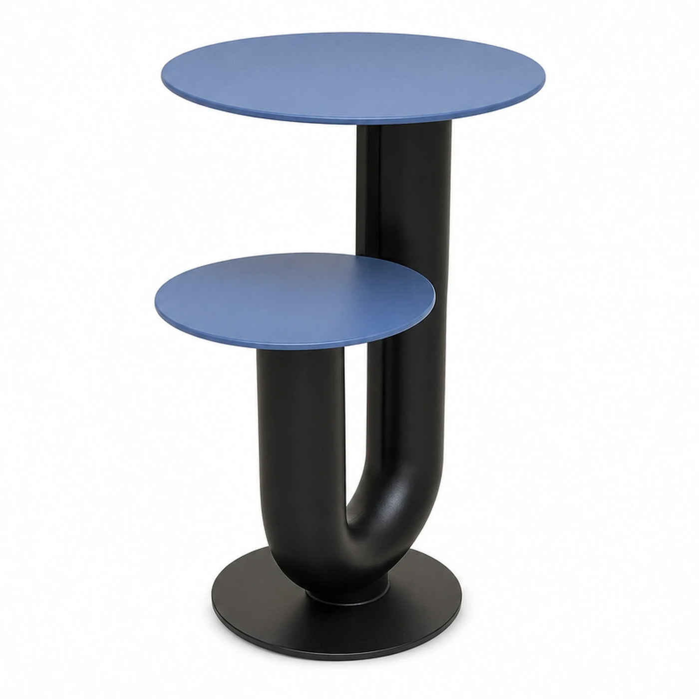 Blue Round Two-Tier Side Table with Black U-Base