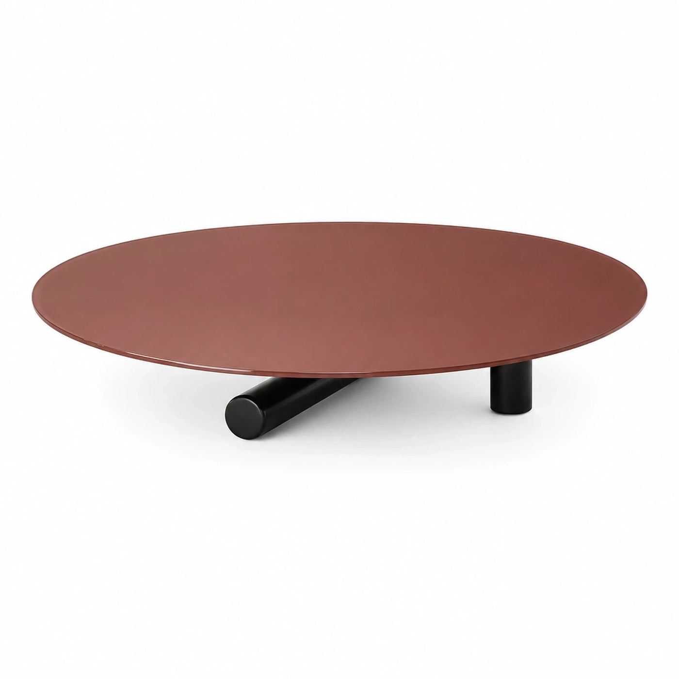 Round Coffee Table with Black Cylindrical Base