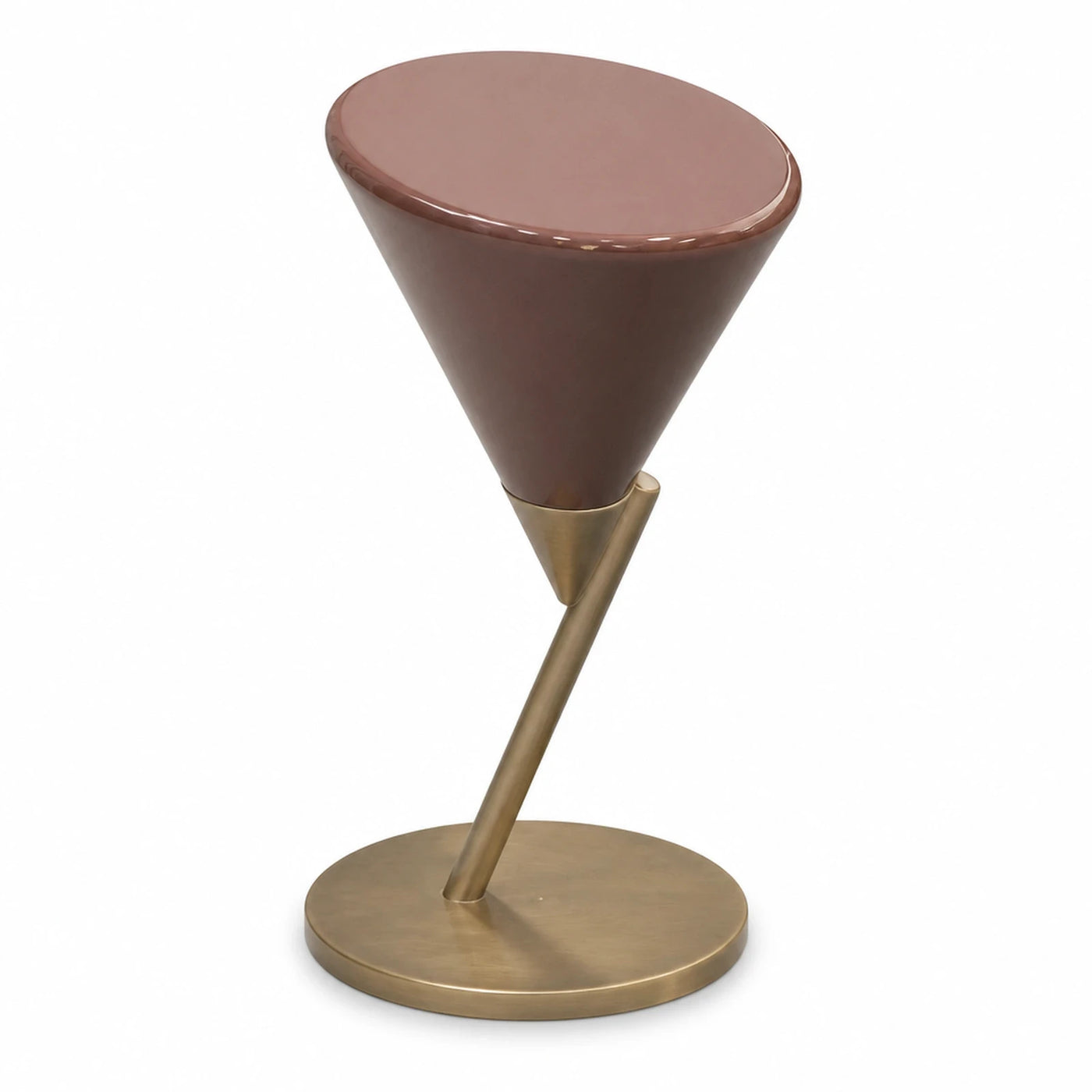 Modern Brown Cone Side Table with Brass Base