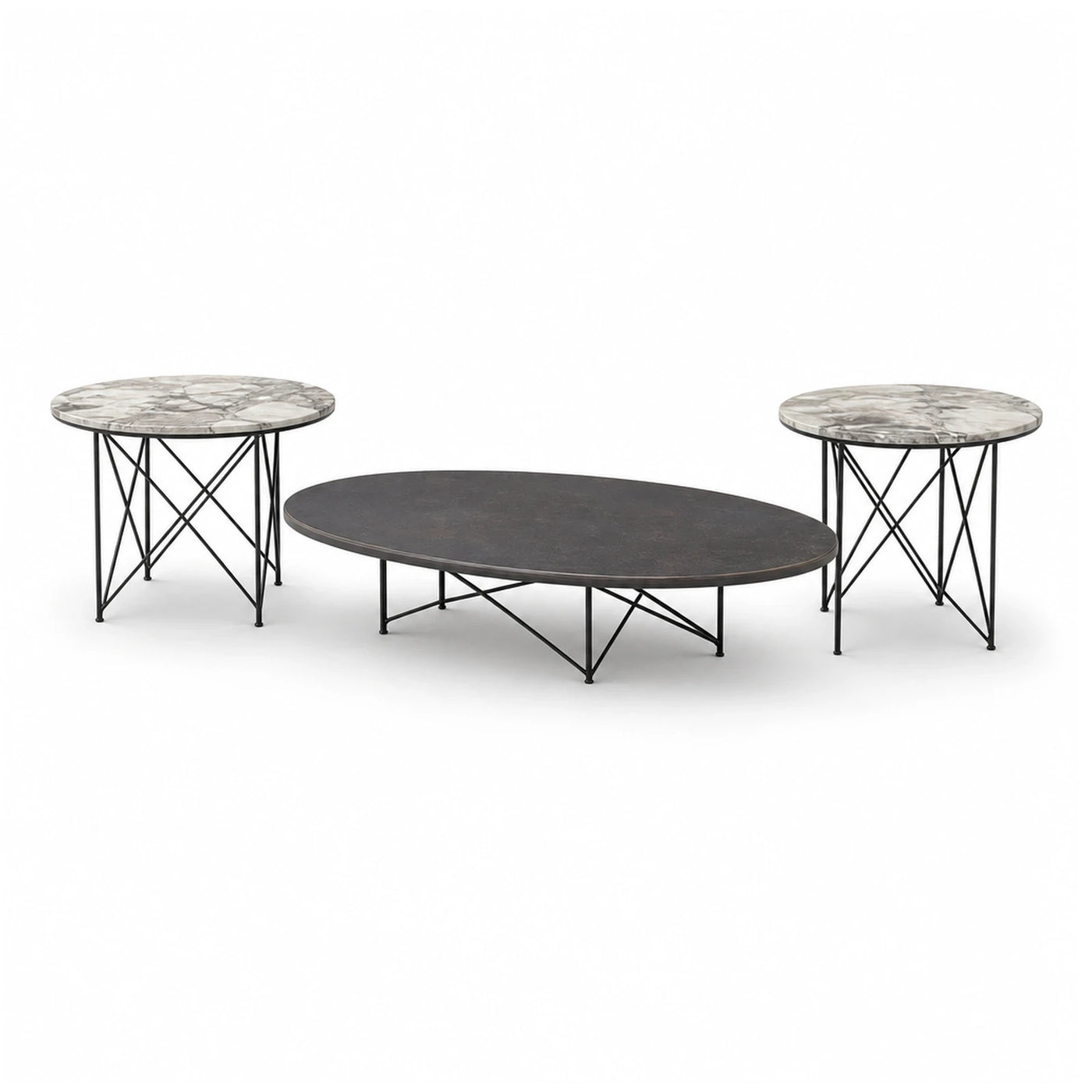 Modern Oval Coffee Table Set with Marble Tops