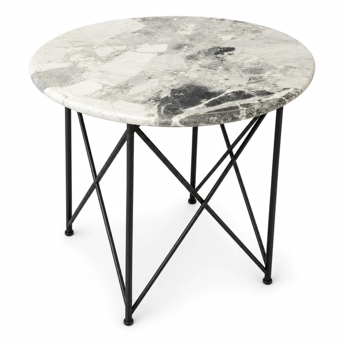 Round Marble Top Side Table with Black Metal Base