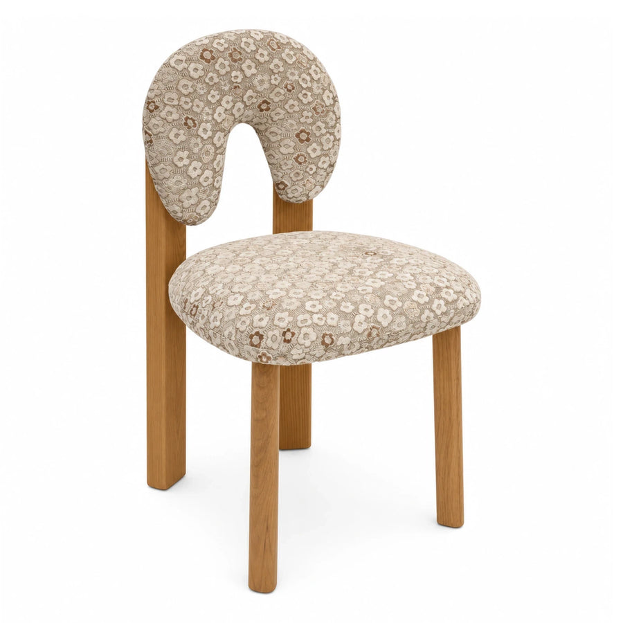 Floral Upholstered Dining Chair with Curved Backrest