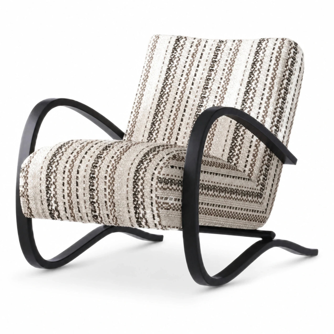Striped Fabric Lounge Chair with Black Metal Frame