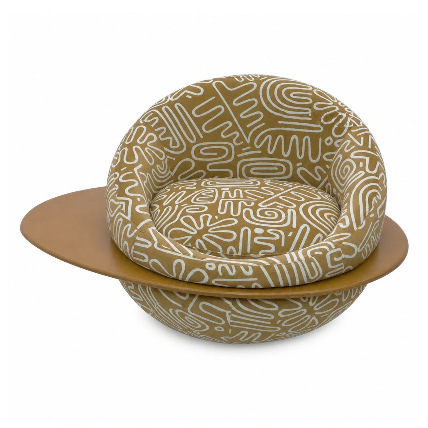 Round Patterned Lounge Chair with Side Table