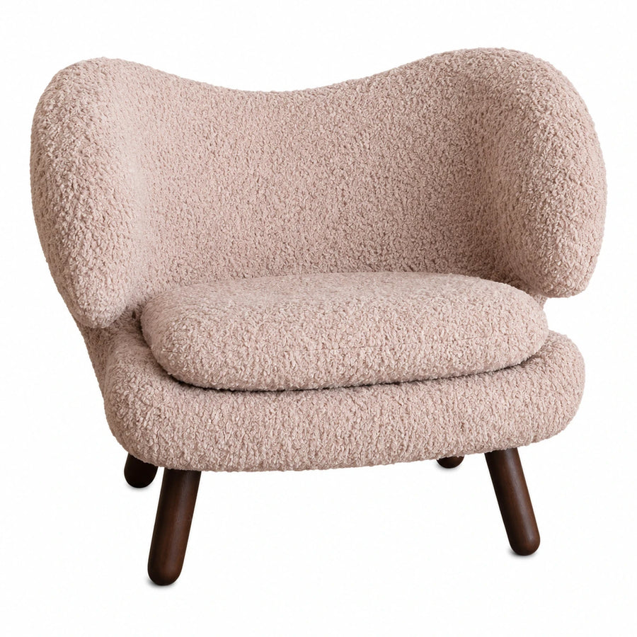 Beige Boucle Armchair with Wooden Legs