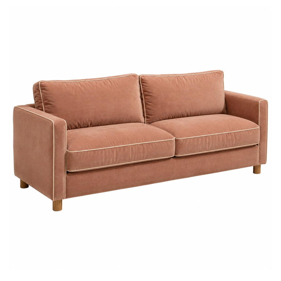 Pink Velvet Two-Seater Sofa with Contrast Piping
