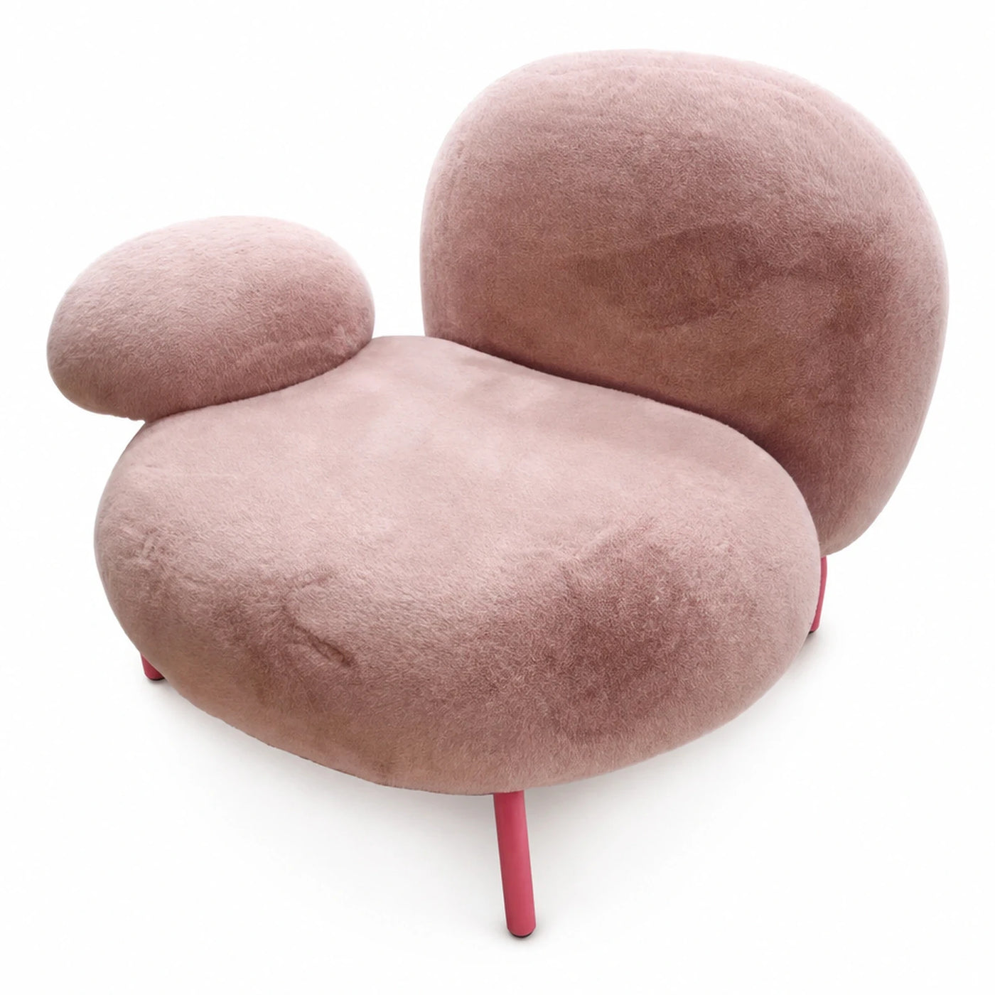 Pink Boucle Lounge Chair with Asymmetrical Backrest