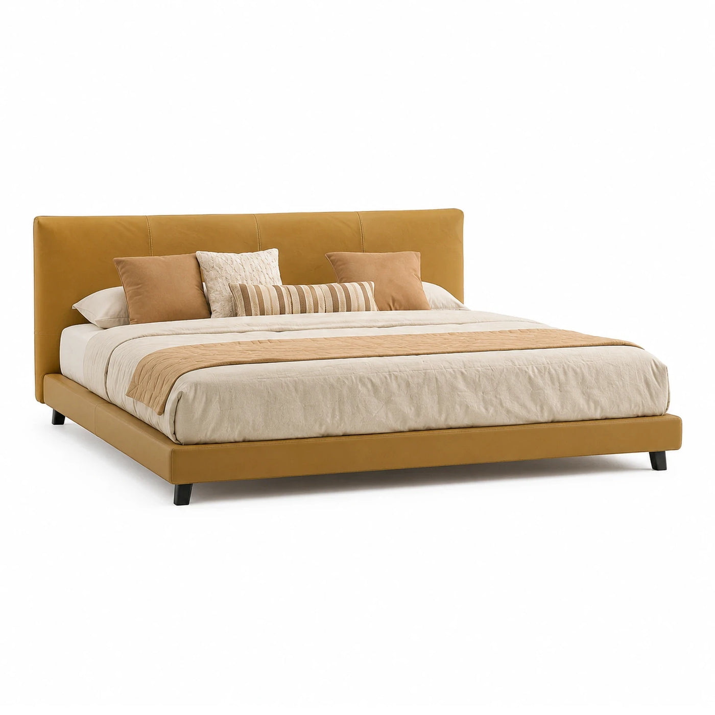 Mustard Yellow Upholstered Platform Bed with Low Profile