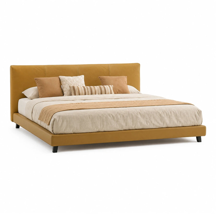 Mustard Yellow Upholstered Platform Bed with Low Profile