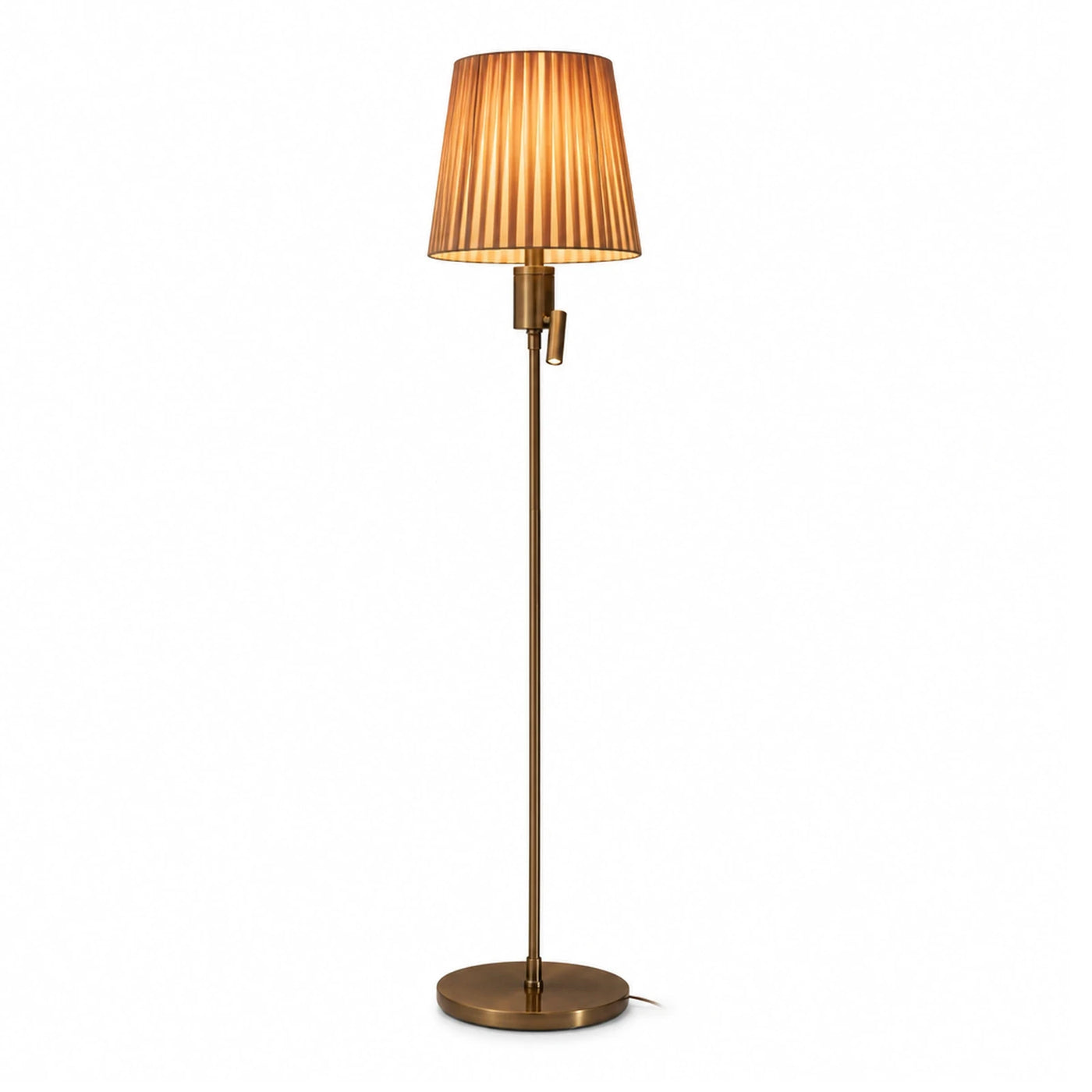 Brass Floor Lamp with Pleated Shade and Reading Light