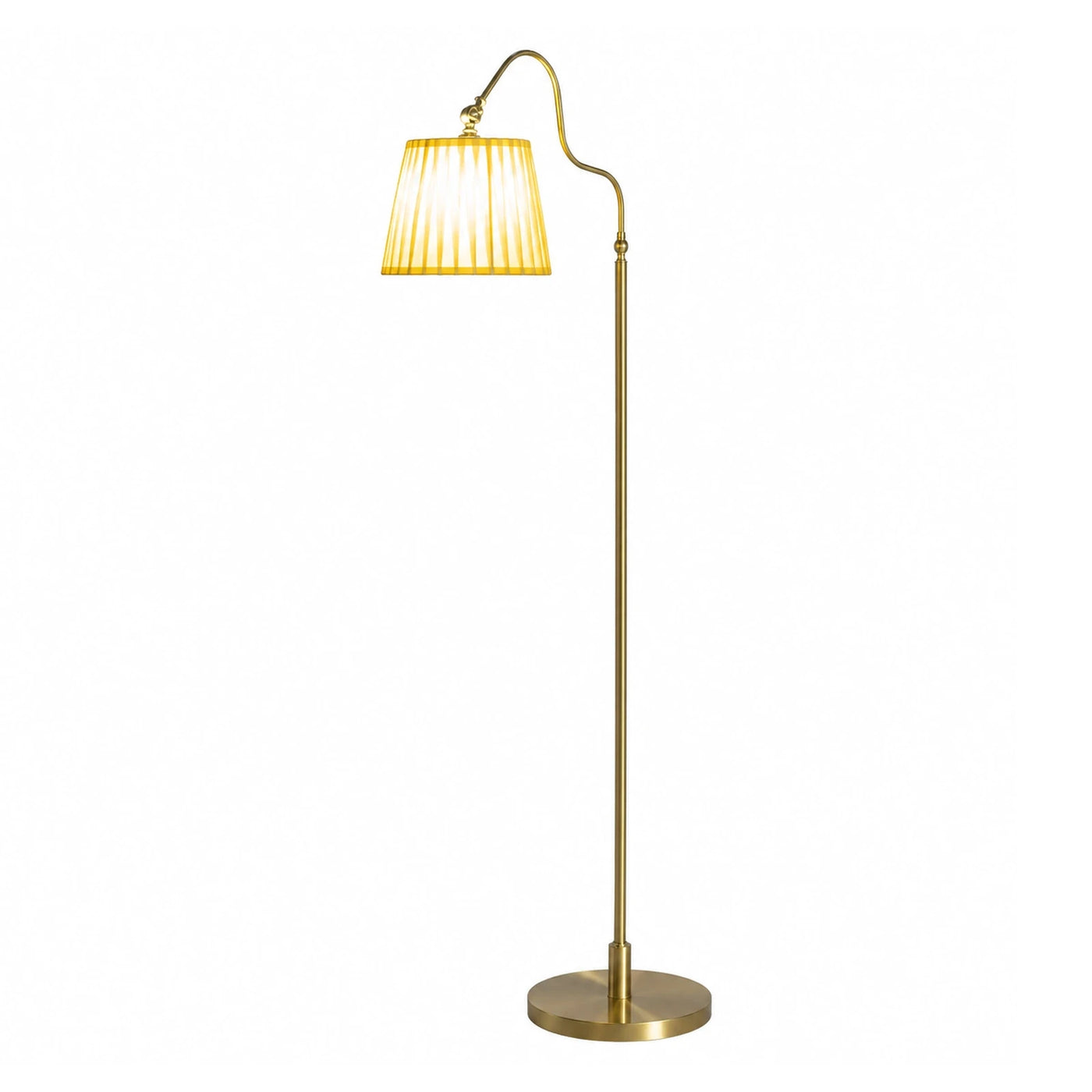Brass Floor Lamp with Yellow Pleated Shade