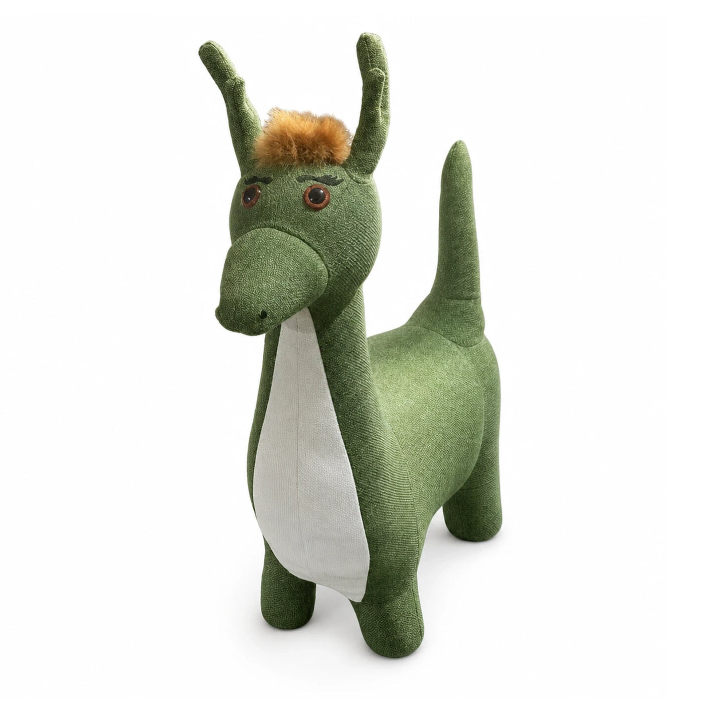 Green Dragon Plush Stool with White Belly