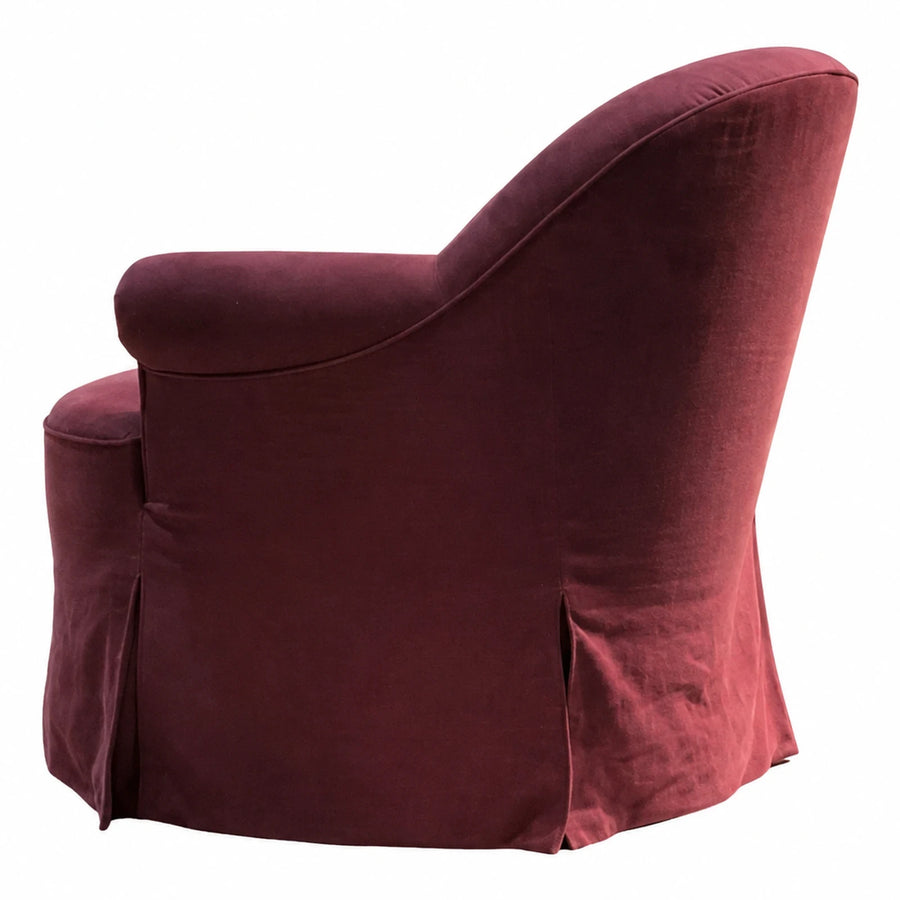 Burgundy Velvet Swivel Armchair with Skirted Base