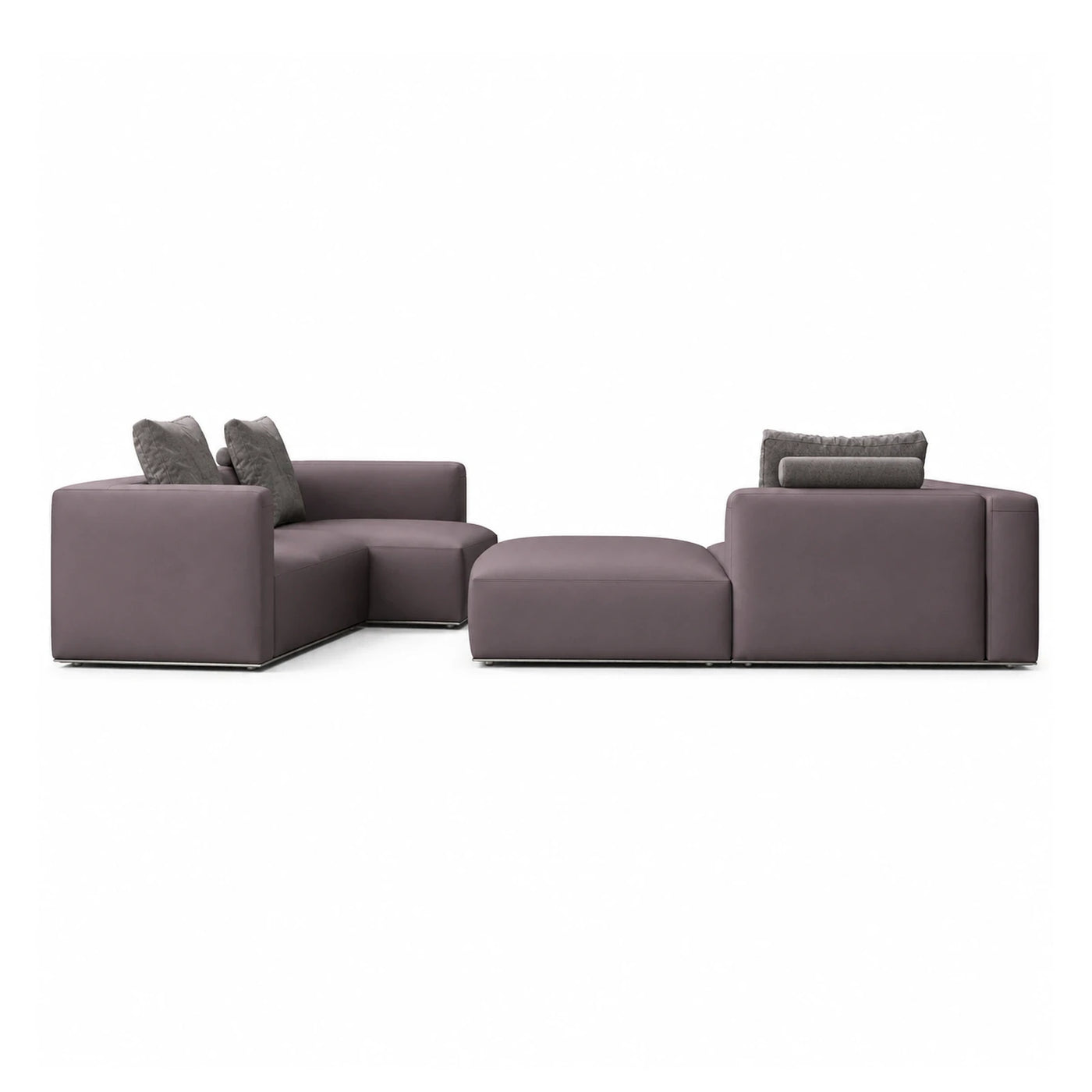 Modular Grey Leather Sectional Sofa with Ottoman
