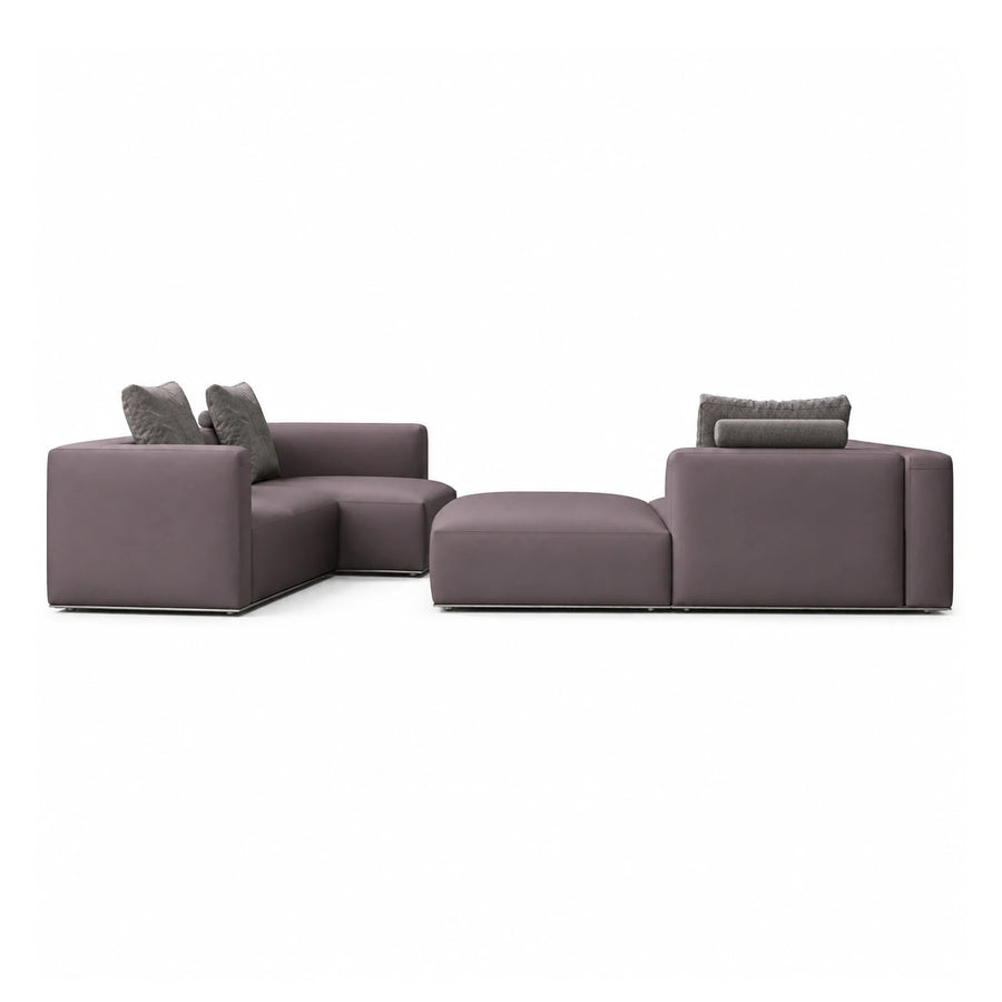 Modular Grey Leather Sectional Sofa with Ottoman