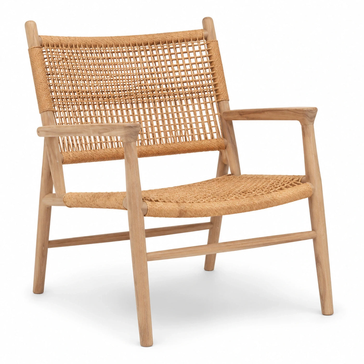 Natural Wood Frame Rattan Woven Armchair