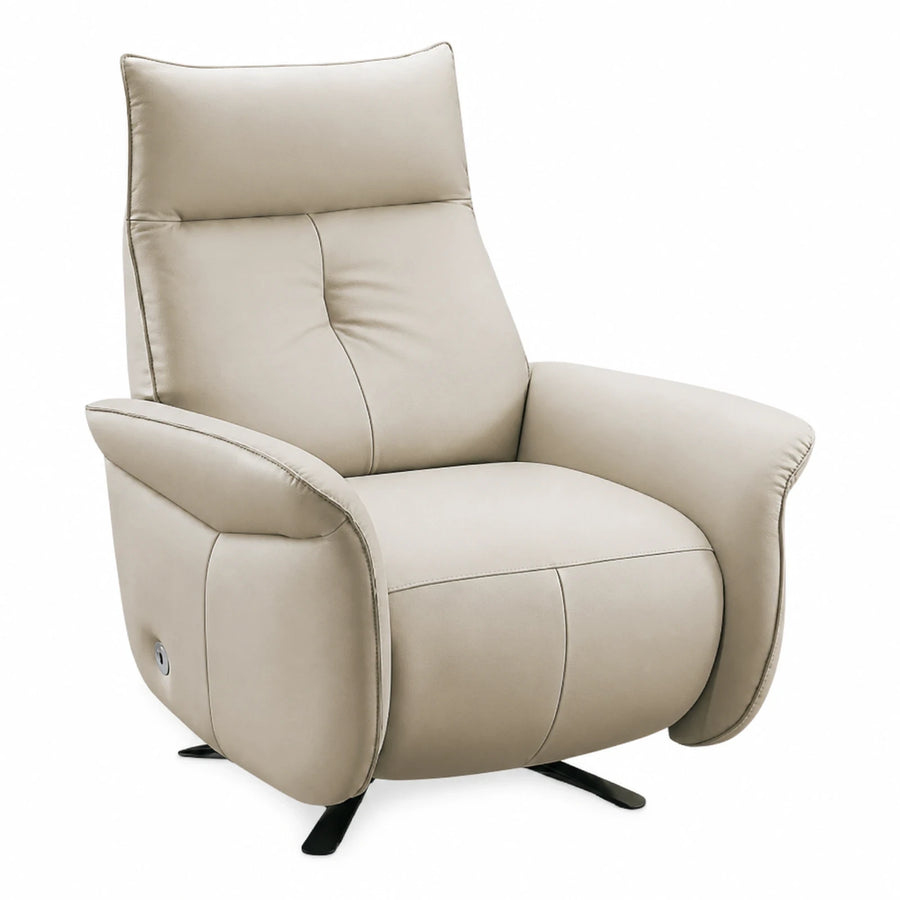 Beige Leather Recliner Armchair with Swivel Base