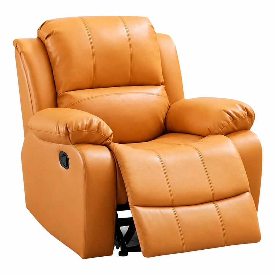 Tan Leather Recliner Armchair with Padded Cushions