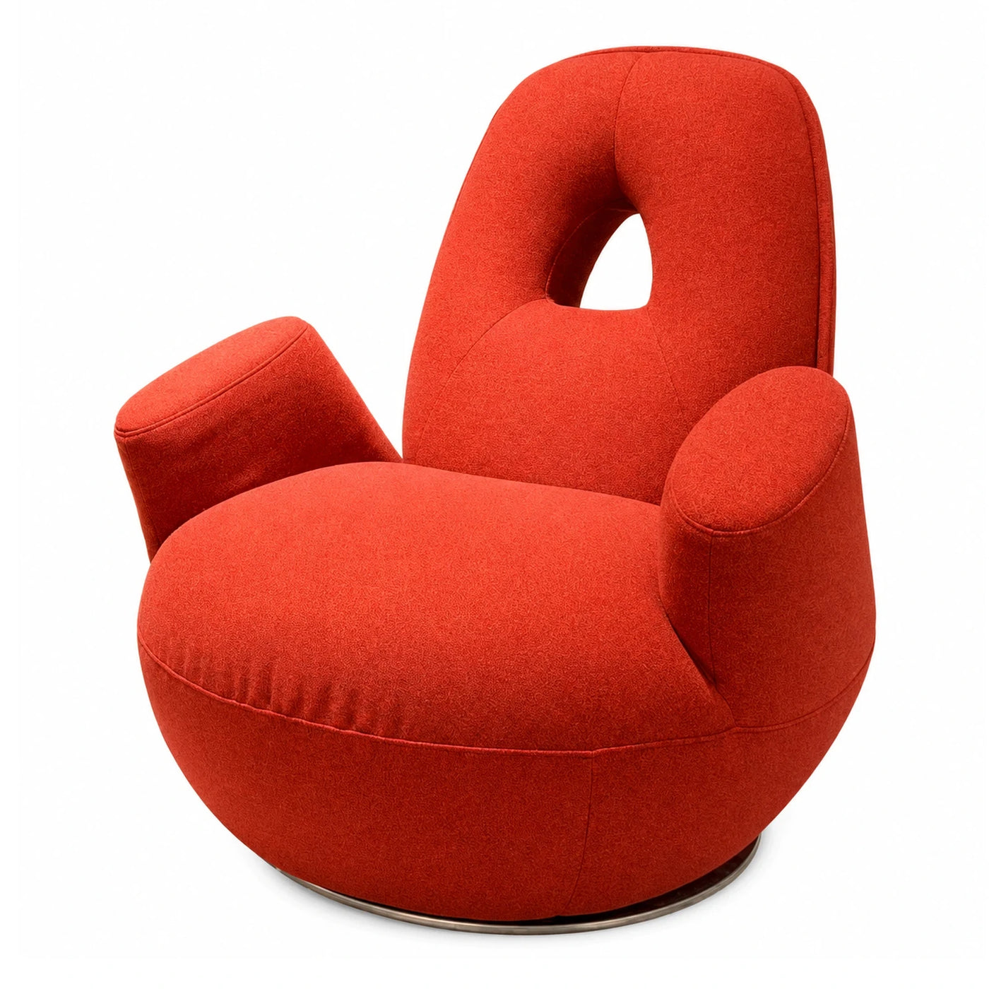 Red Fabric Swivel Lounge Chair with Cutout Back