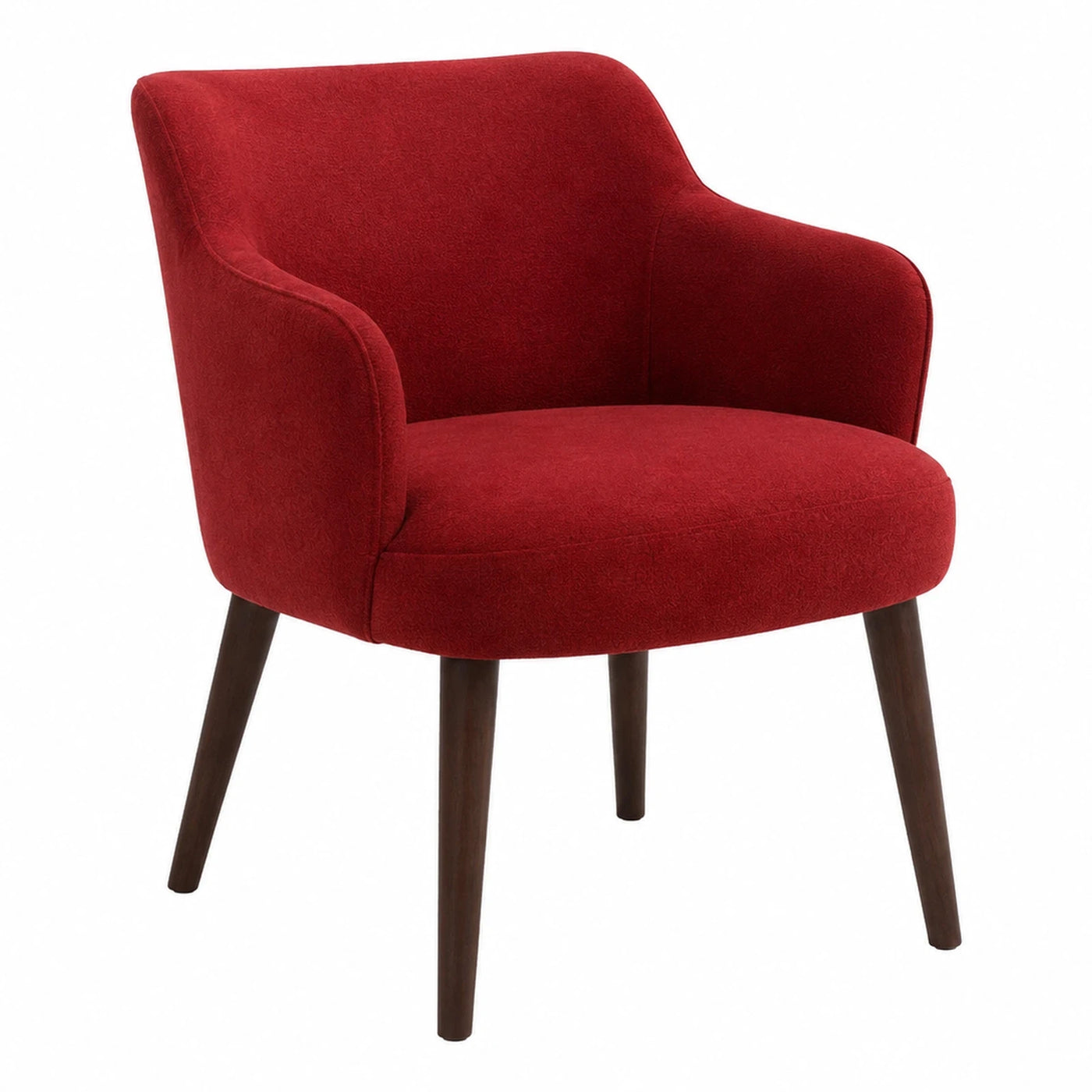 Red Fabric Armchair with Wooden Legs