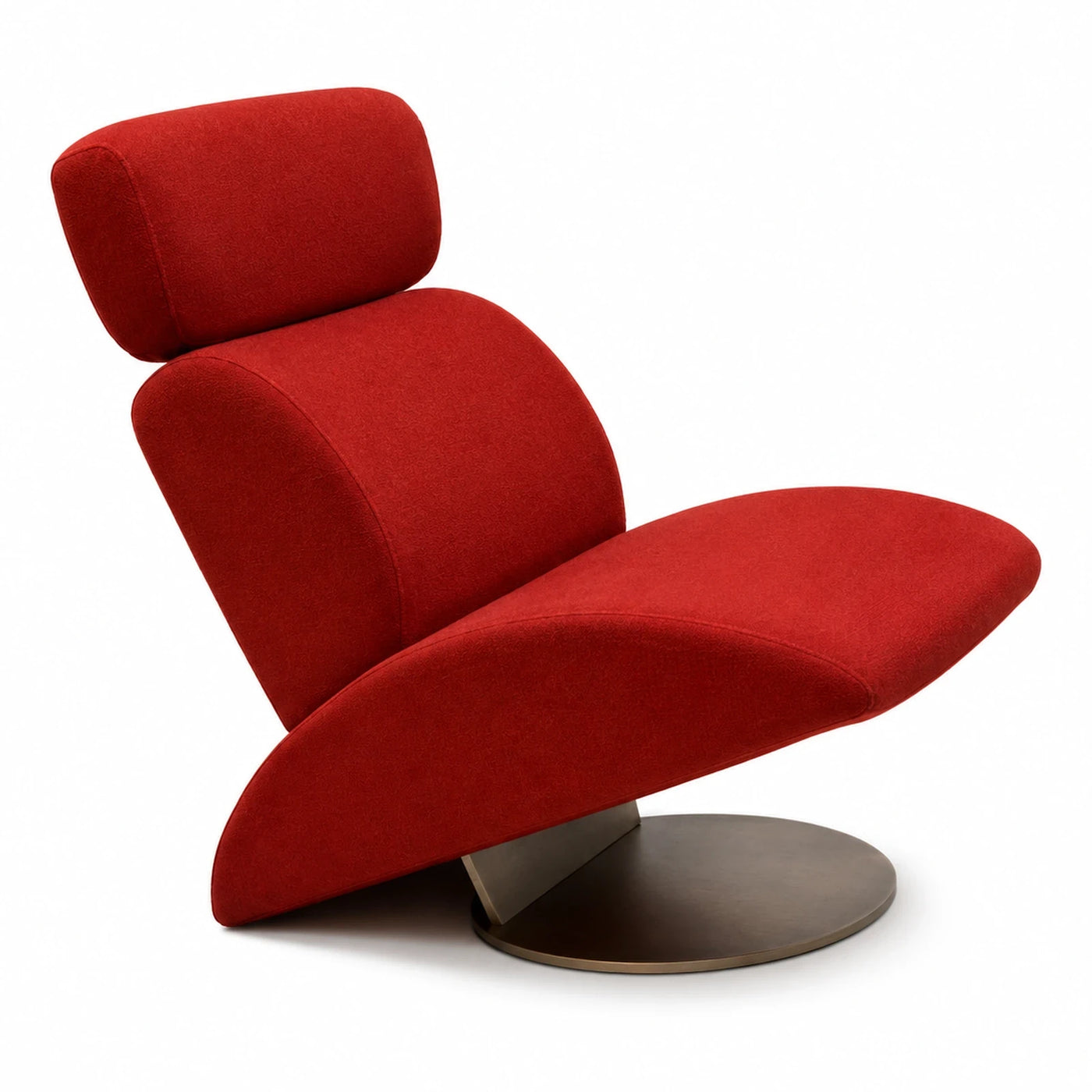 Red Fabric Swivel Lounge Chair with Metal Base