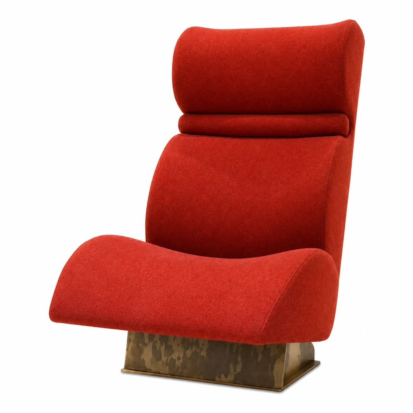 Red Fabric Lounge Chair with Brass Base