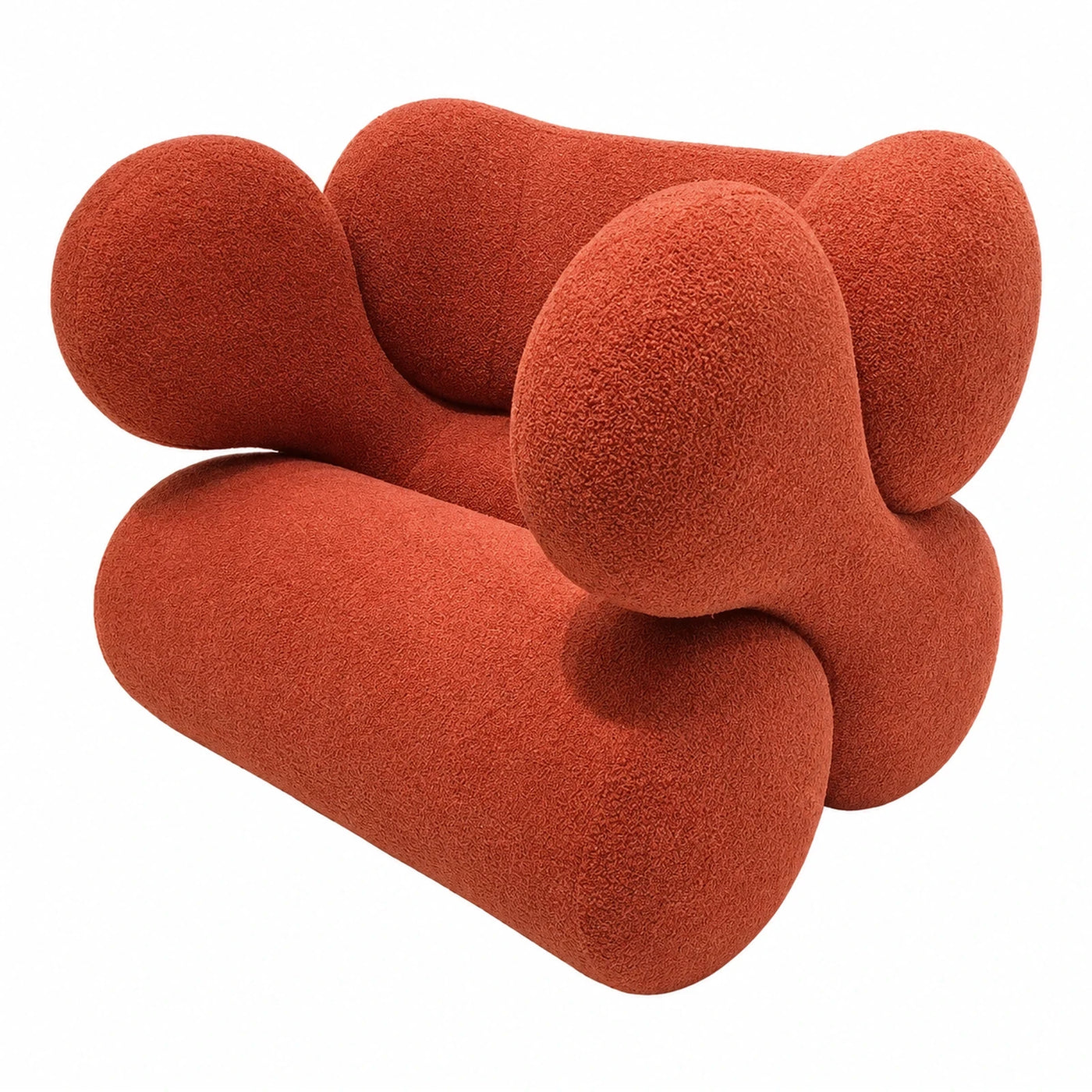 Red Boucle Modular Sofa with Organic Shapes