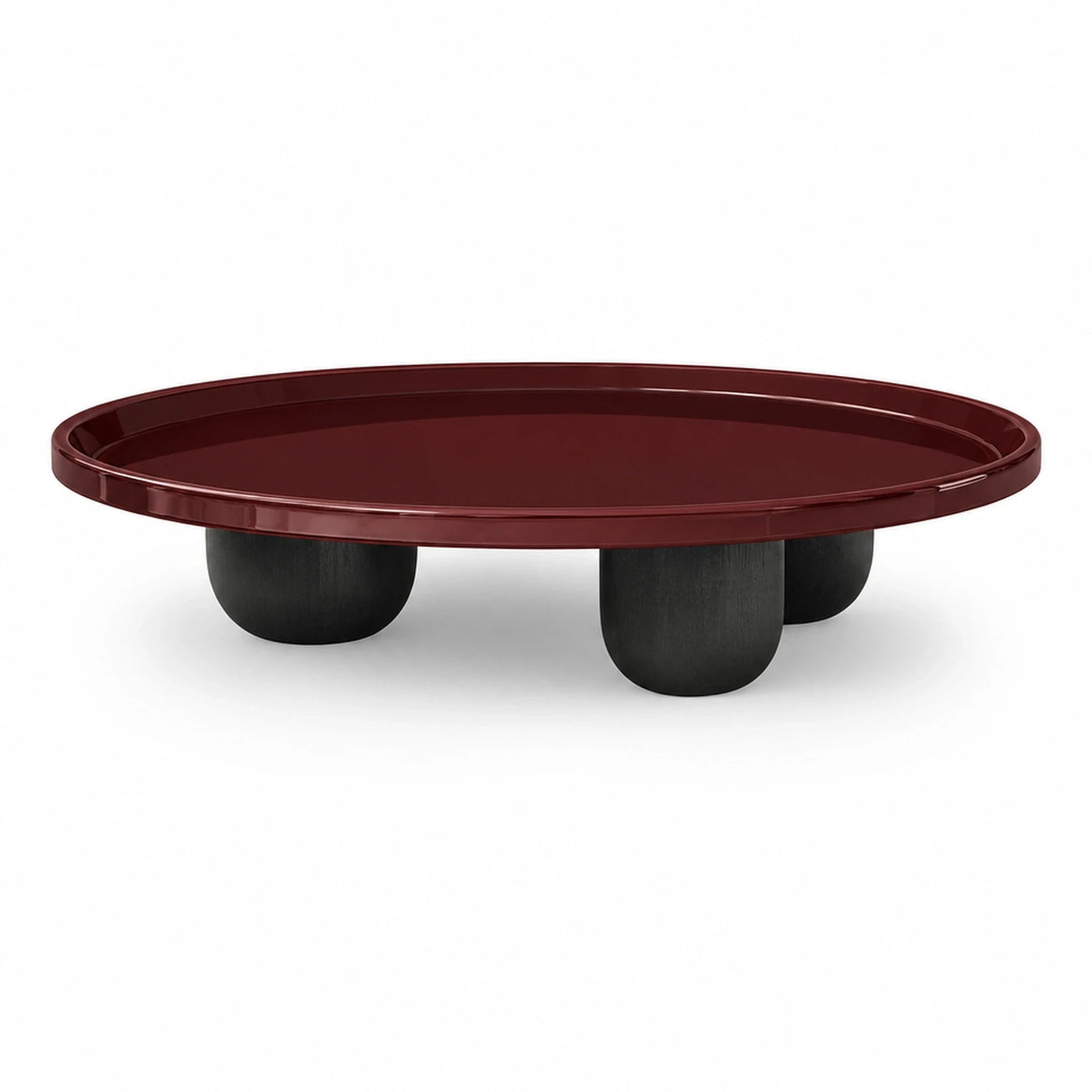 Round Red Glossy Coffee Table with Black Wooden Legs