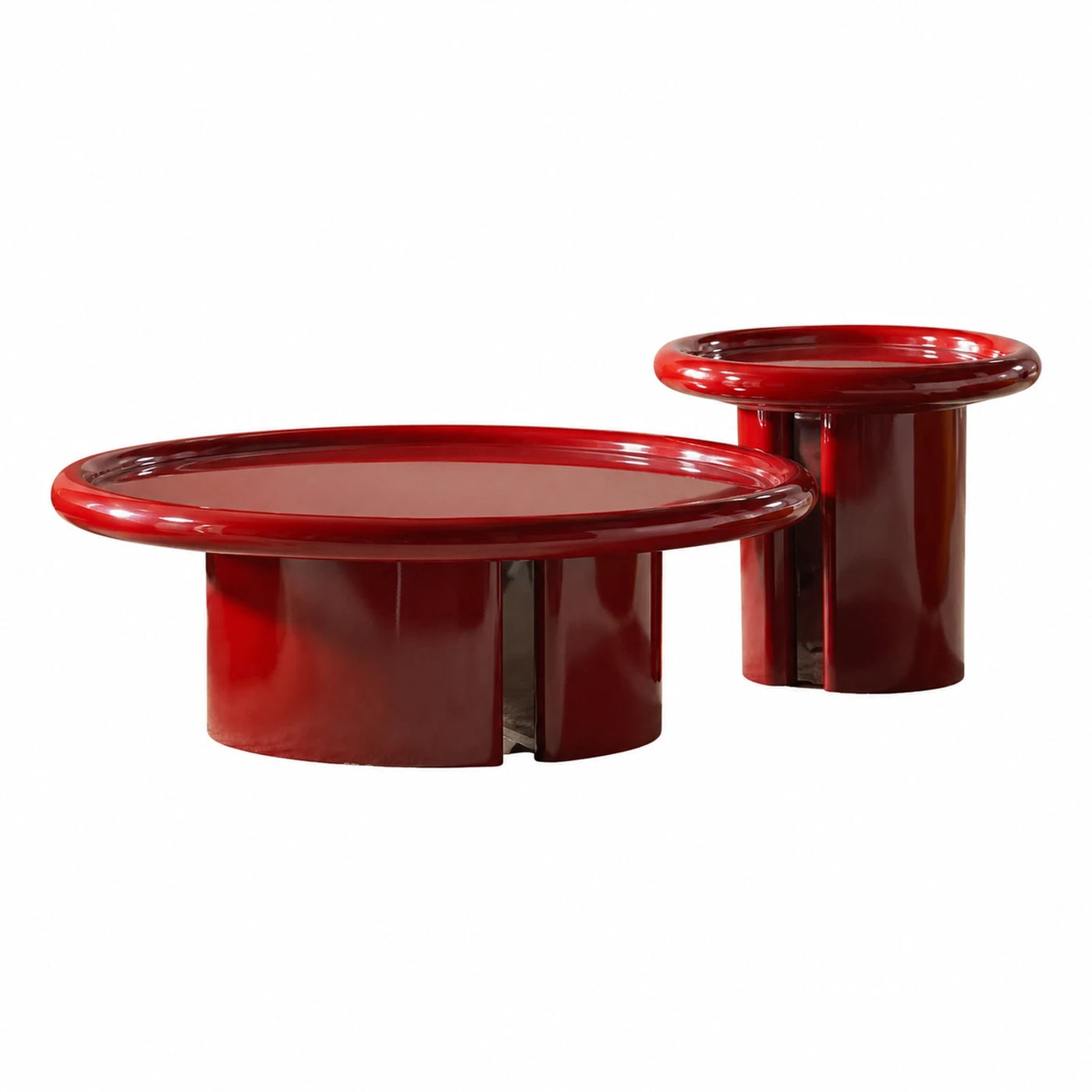 Glossy Red Round Coffee Table and Side Table Set