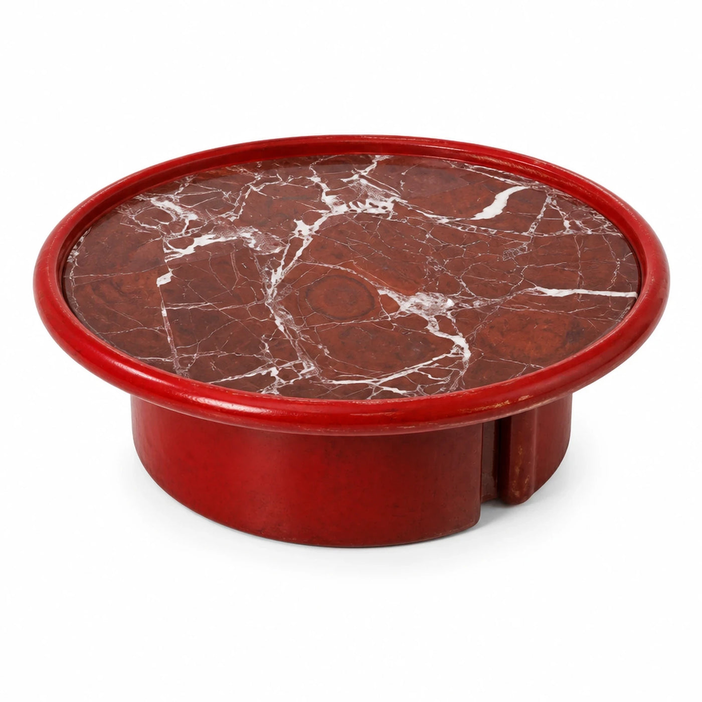 Red Round Coffee Table with Marble Top