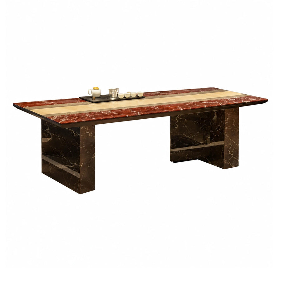 Luxury Red Marble Top Dining Table with Stone Base