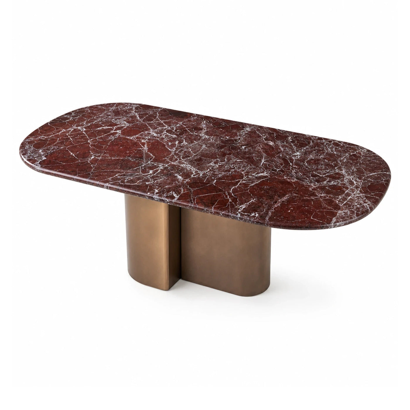 Oval Red Marble Coffee Table with Brass Base