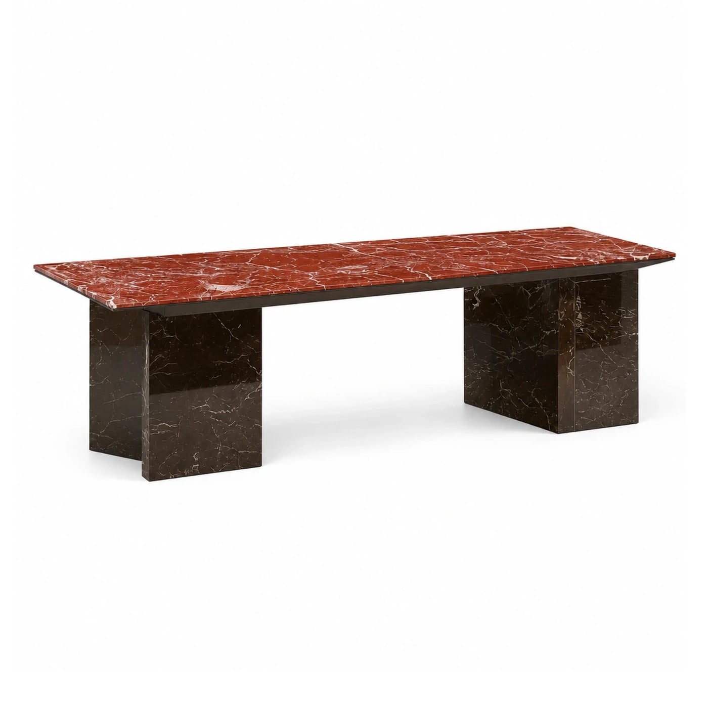 Mixed Wide Plank Red Marble Top Dining Table with Dark Stone Base Dining Tables & Seating