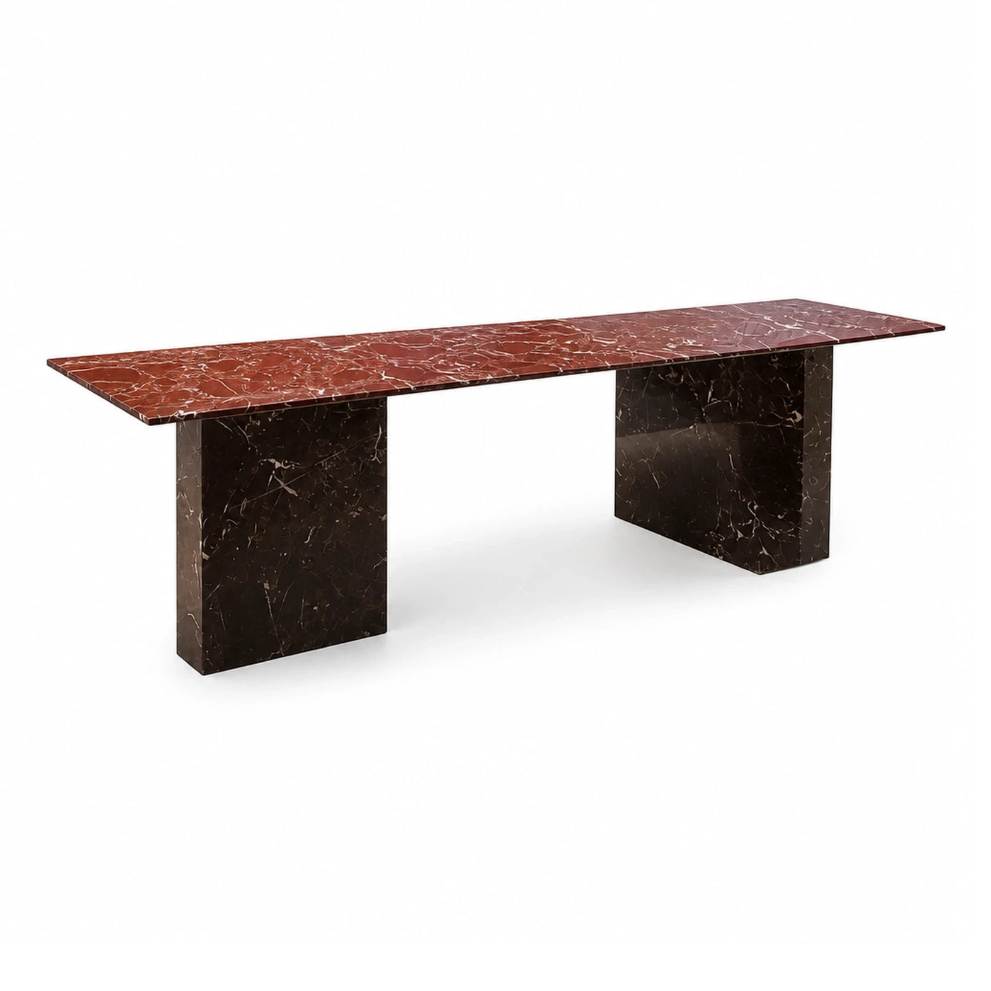 Red Marble Top Console Table with Dark Stone Base