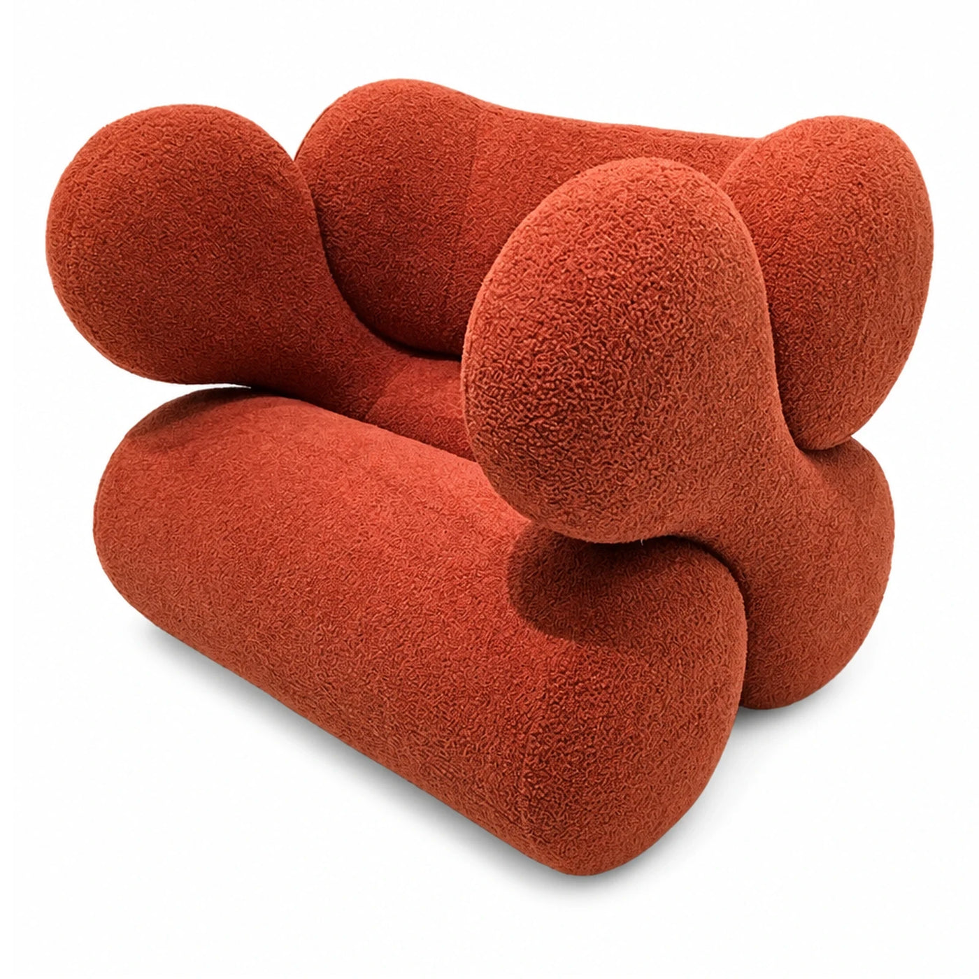 Red Boucle Modular Sofa with Rounded Armrests