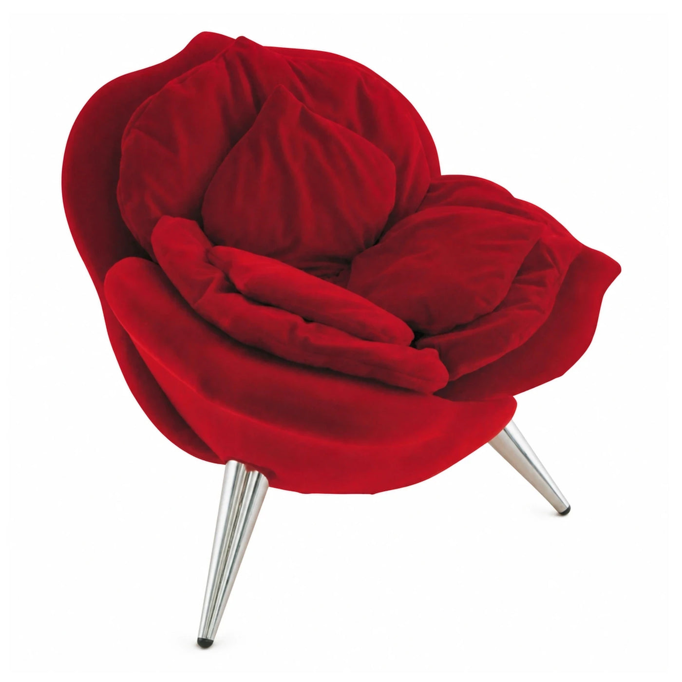 Red Rose Shaped Velvet Armchair with Chrome Legs