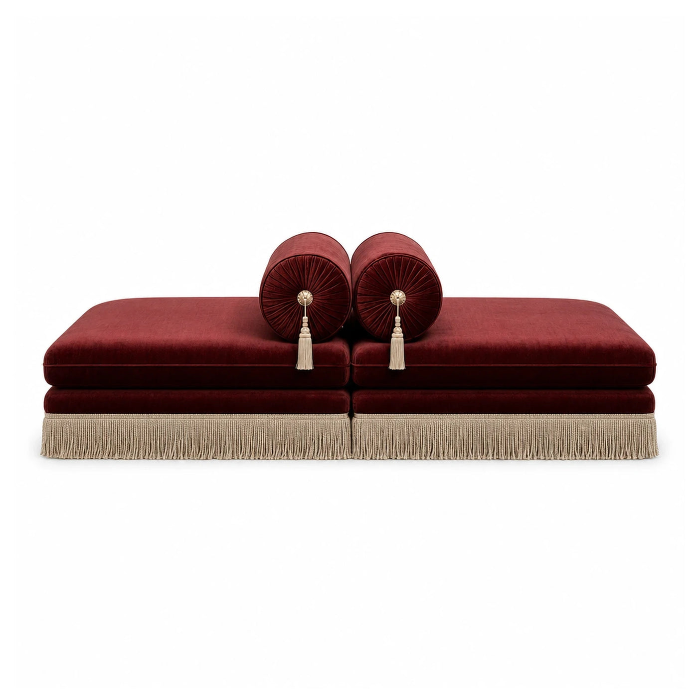 Red Velvet Modular Daybed with Tassel Pillows
