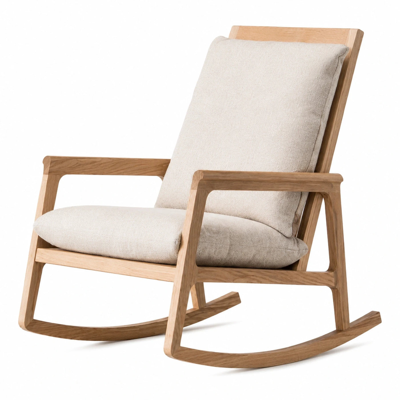 Light Wood Frame Rocking Chair with Beige Cushions