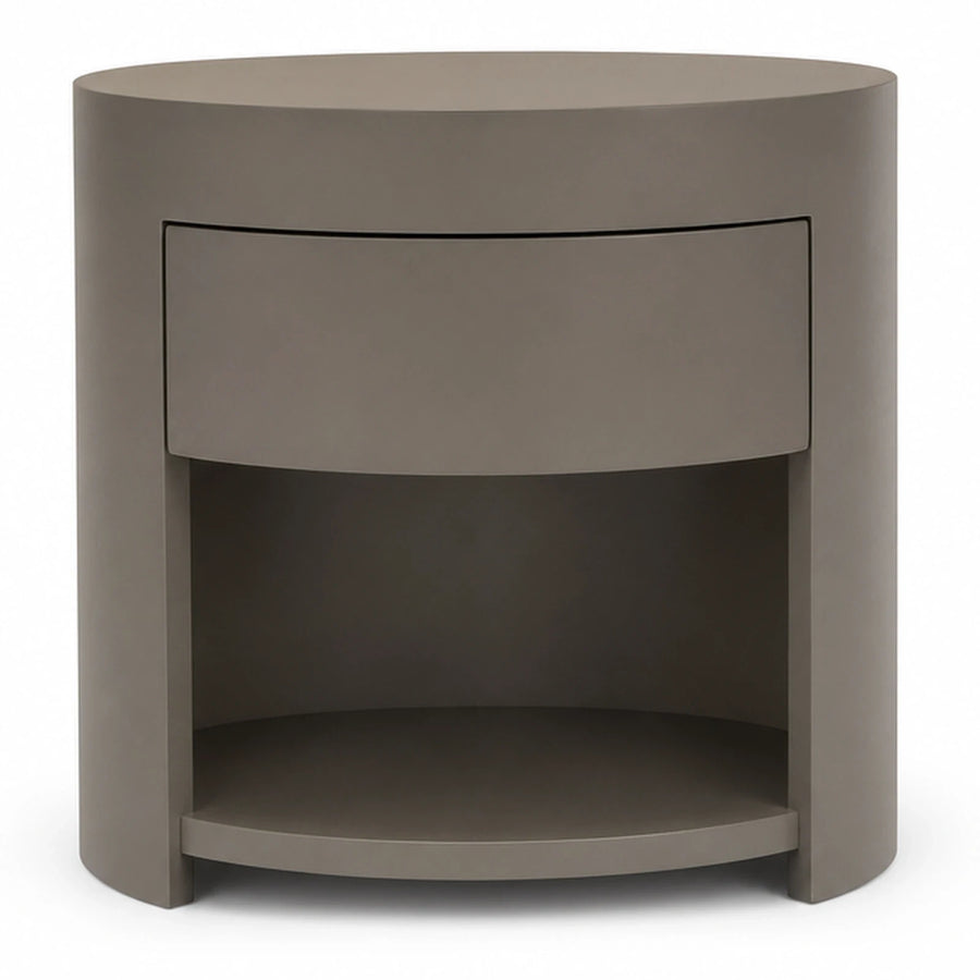 Grey Curved Nightstand with Drawer and Open Shelf