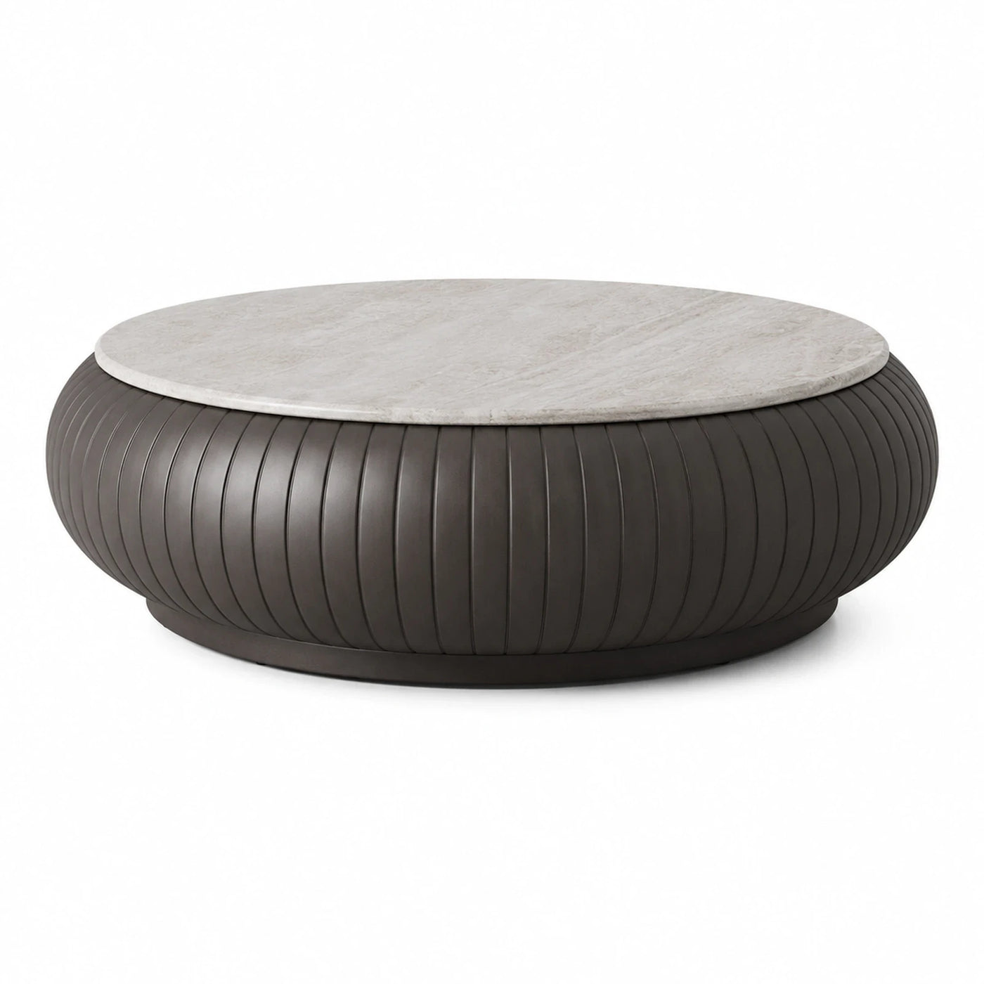 Round Marble Top Coffee Table with Fluted Base