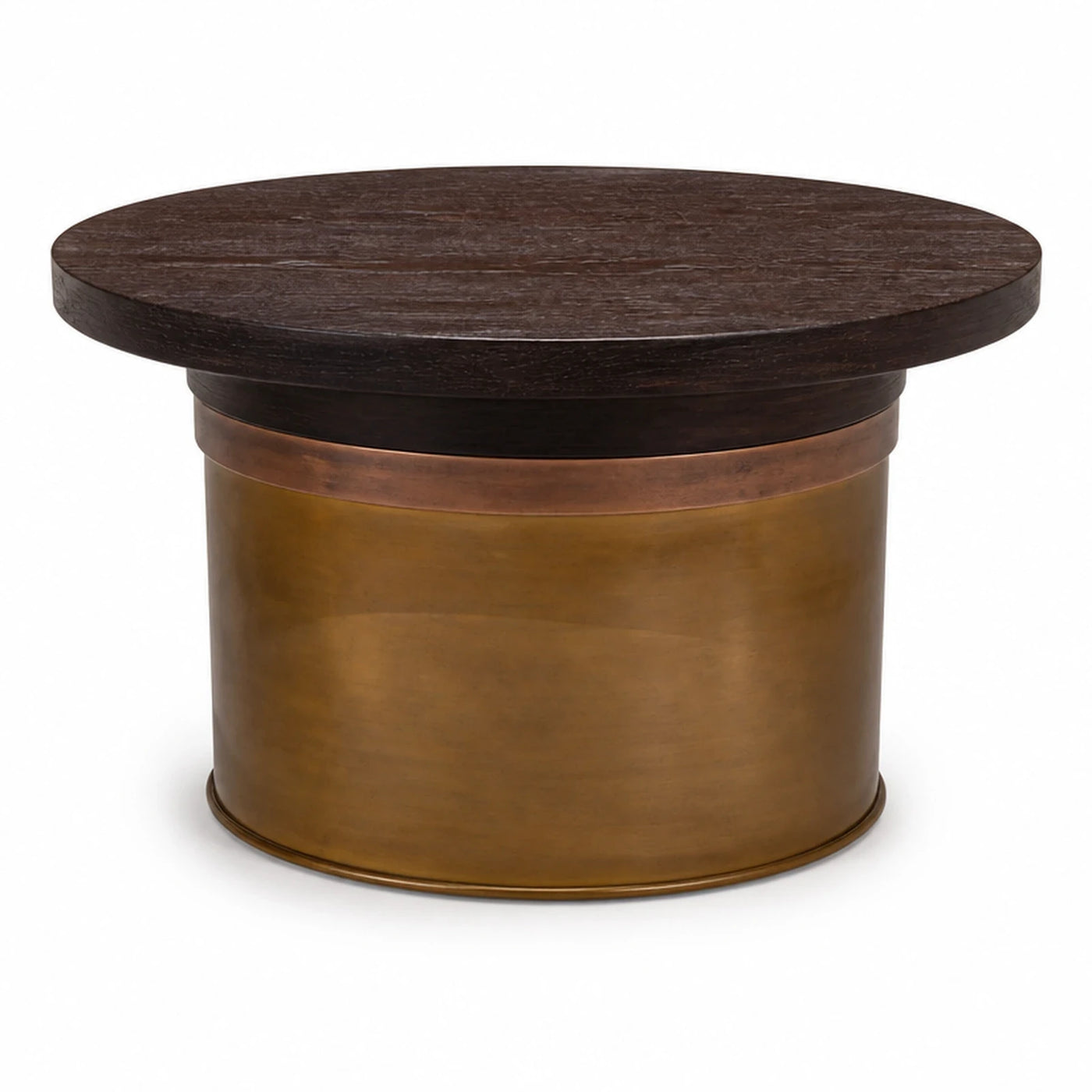 Brown Linear Round Dark Wood Top Brass Base Coffee Table Coffee Tables & End Tables