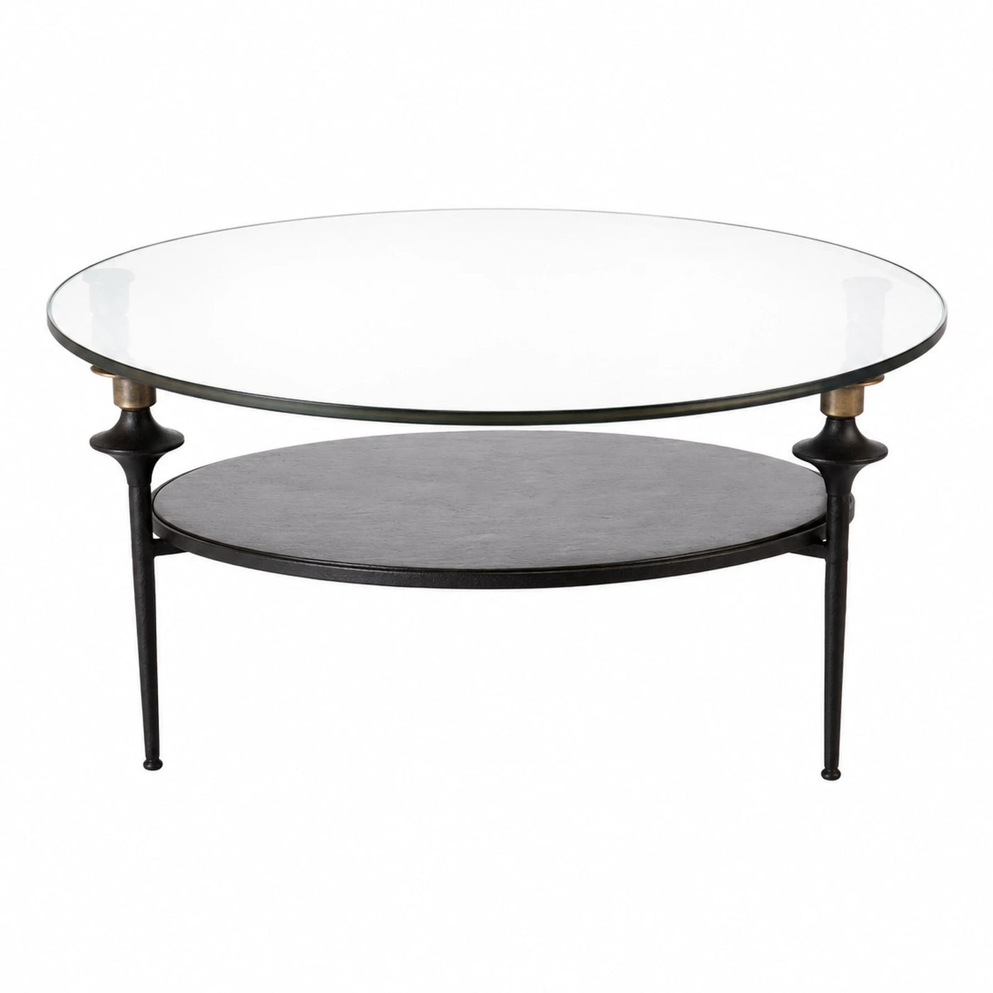 Round Glass Coffee Table with Black Metal Base