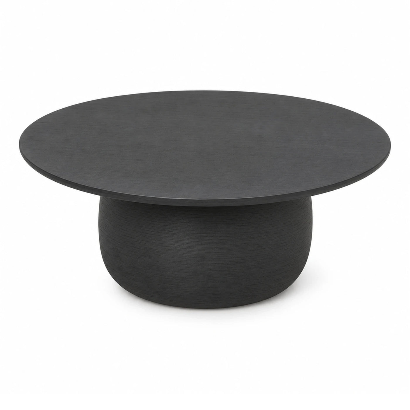 Black Round Coffee Table with Textured Base