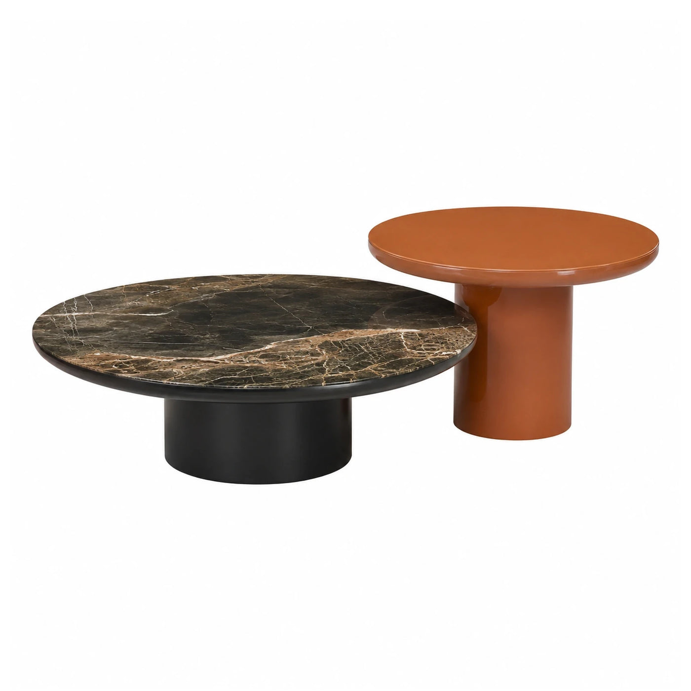Round Marble and Lacquer Nesting Coffee Tables