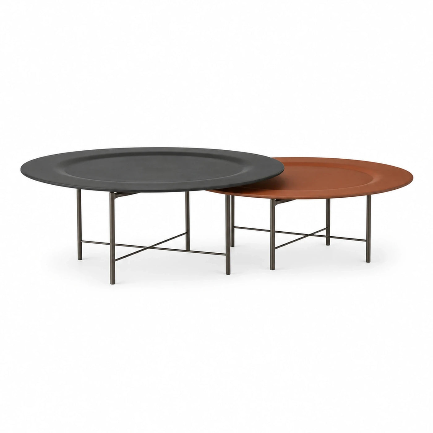 Round Nesting Coffee Tables Black Terracotta Metal