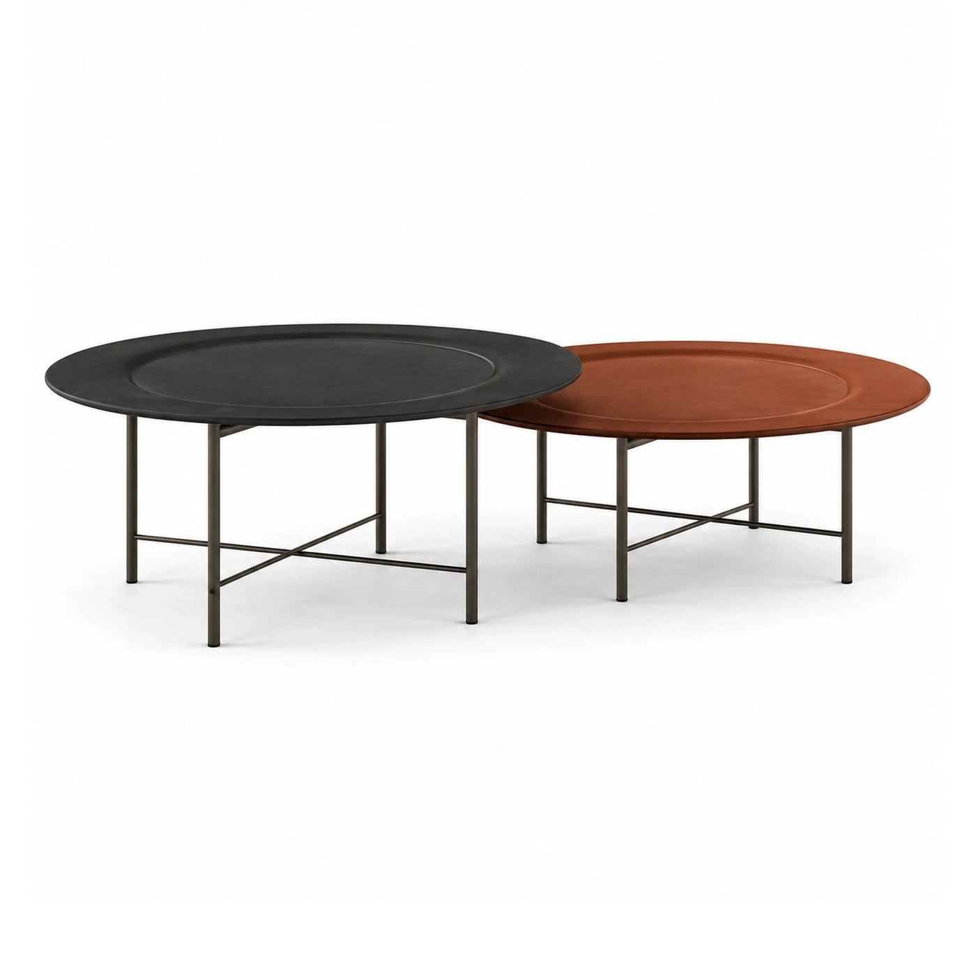 Round Nesting Coffee Tables Black Brown Metal
