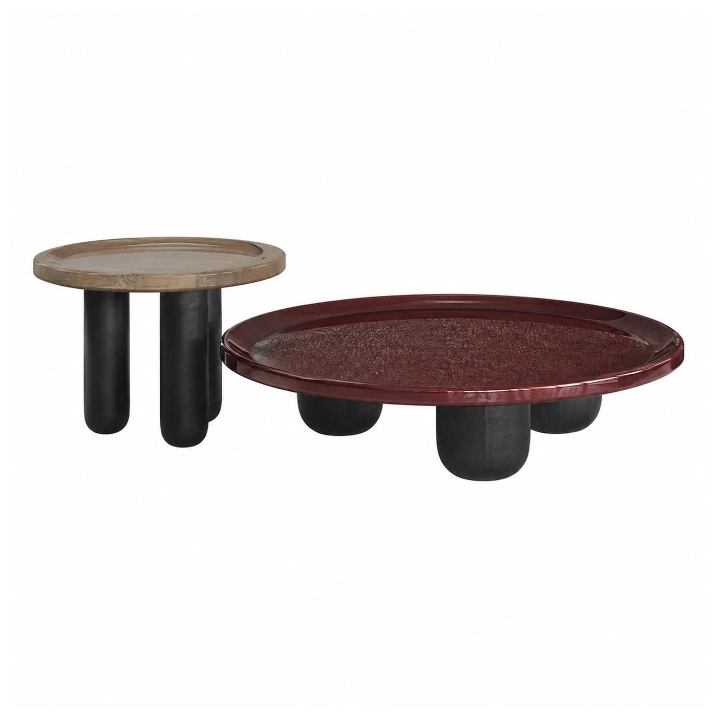 Round Nesting Coffee Tables with Black Cylindrical Legs